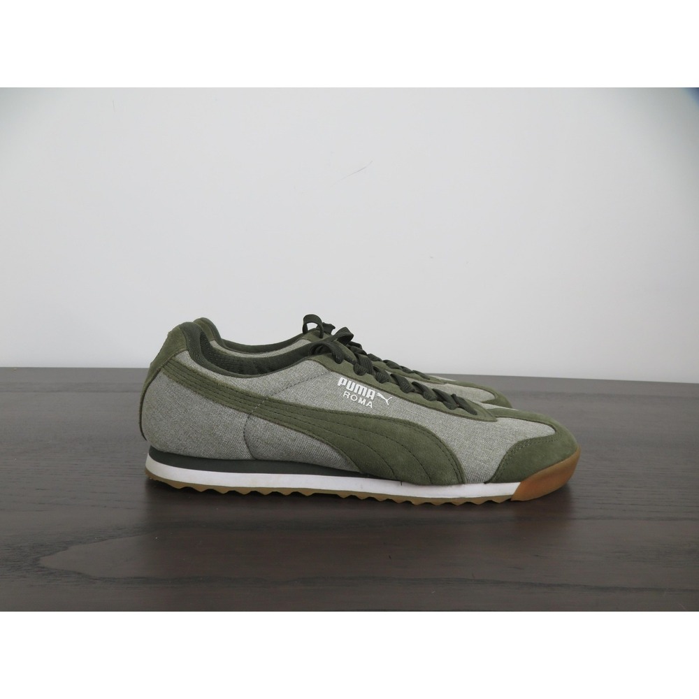 Puma Roma Denim S Shoes Mens 10.5 Green Canvas Suede Gum Sole Sneakers 362845 02
